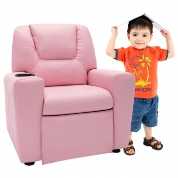 Fotel rozkładany dla dzieci, obity sztuczną skórą, różowy