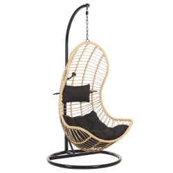 Fotel wiszący ze stojakiem rattanowy beżowy PINETO