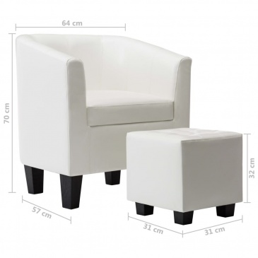 Fotel z podnóżkiem biały sztuczna skóra