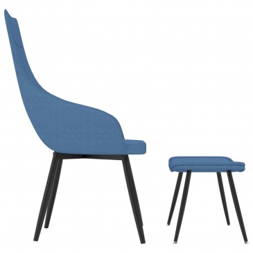 Fotel z podnóżkiem, niebieski, obity tkaniną