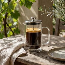 French Press do kawy 1 l – szklany zaparzacz do kawy i herbaty, tłokowy, srebrny, Valesso Barcelona