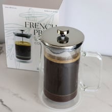 French Press do kawy 1 l – szklany zaparzacz do kawy i herbaty, tłokowy, srebrny, Valesso Barcelona