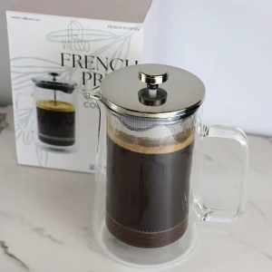 French Press do kawy 1 l – szklany zaparzacz do kawy i herbaty, tłokowy, srebrny, Valesso Barcelona