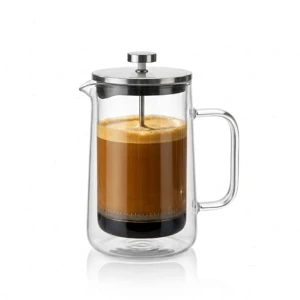 French Press do kawy 1 l – szklany zaparzacz do kawy i herbaty, tłokowy, srebrny, Valesso Barcelona
