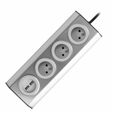 Gniazdo meblowe, kuchenne  z ładowarką USB, montowane na rzepy z przewodem 1,5m - 3x2P+Z, 2xUSB, INO