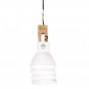 Industrialna lampa sufitowa, biała, E27, drewno mango