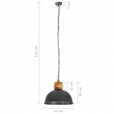 Industrialna lampa wisząca, szara, okrągła, 42 cm, E27, mango