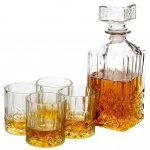 Karafka szklana, butelka do whisky, koniaku, brandy, + szklanki, zestaw, komplet, 5 elementów