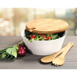Kesper miska na sałatkę i owoce z pokrywą i sztućcami, biała 13x32 cm