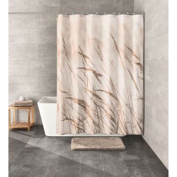 Tekstylna Zasłona prysznicowa beż motyw traw 180x200 cm Kleine Wolke Sylt 