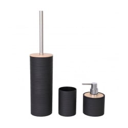 Komplet akcesoriów łazienkowych z naturalnego bambusa, czarny - Szczotka do WC Dozownik i Kubek - Yo