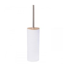 Komplet akcesoriów łazienkowych z naturalnego bambusa, biały- Szczotka do WC Dozownik i Kubek - Yoka