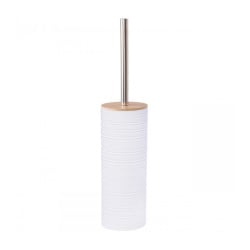 Komplet akcesoriów łazienkowych z naturalnego bambusa, biały- Szczotka do WC Dozownik i Kubek - Yoka