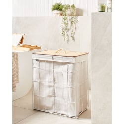 Kosz metalowy z bambusową pokrywą biały mirissa