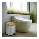 Kosz na śmieci do łazienki biura z pedałem bambus biały kwadratowy - yoka