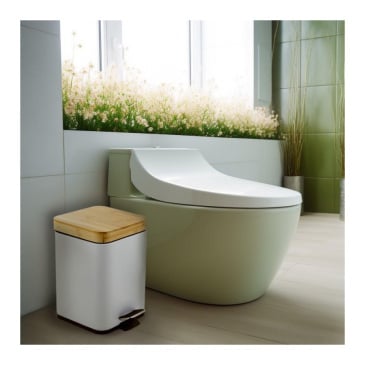 Kosz na śmieci do łazienki biura z pedałem bambus biały kwadratowy - yoka