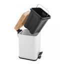 Kosz na śmieci do łazienki biura z pedałem bambus biały kwadratowy - yoka