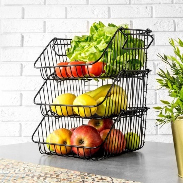 Koszyk na owoce i warzywa, metalowy, czarny, piętrowy, do piętrowania 29x27x14 cm
