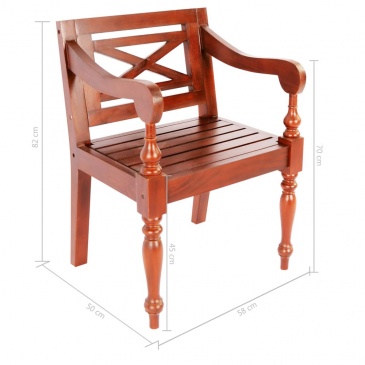 Krzesła Batavia, 2 szt., lite drewno mahoniowe, ciemnobrązowe