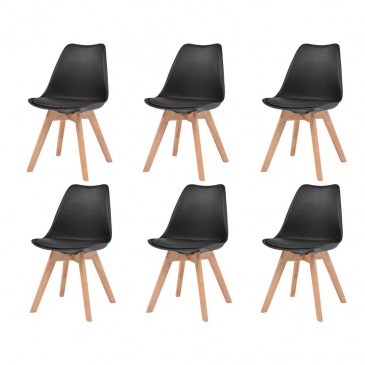 Krzesła do kuchni 6 szt. sztuczna skóra lite drewno czarne