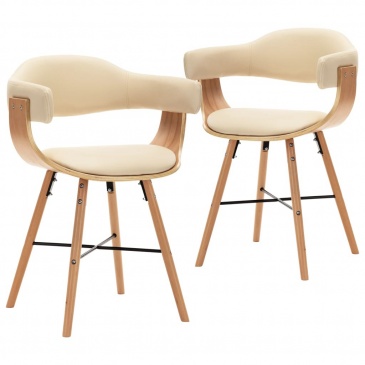 Krzesła jadalniane, 2 szt., kremowe, ekoskóra i gięte drewno