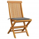 Krzesła ogrodowe, szare poduszki, 4 szt., lite drewno tekowe