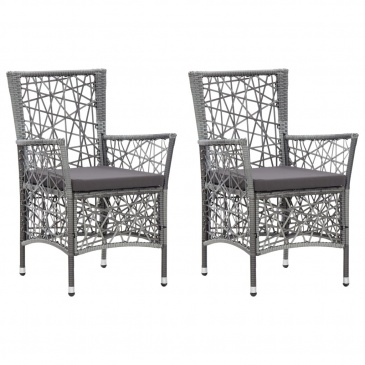 Krzesła ogrodowe z poduszkami, 2 szt., polirattanowe, szare