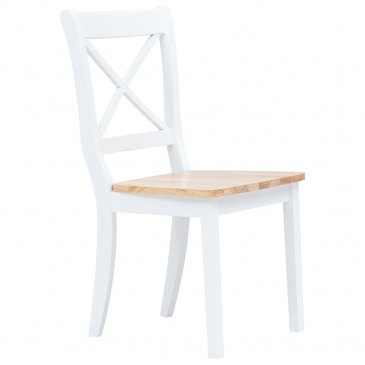 Krzesła stołowe, 2 szt., biel i jasny brąz, drewno kauczukowca
