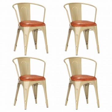Krzesła stołowe, 4 szt. brązowe, skóra naturalna