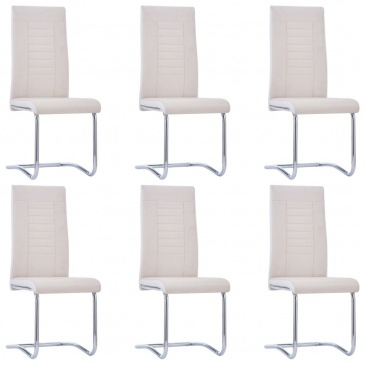 Krzesła stołowe, wspornikowe, 6 szt., kremowe, tkanina