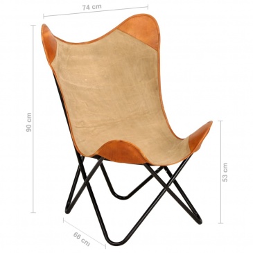Krzesło motyl, brązowe, skóra naturalna