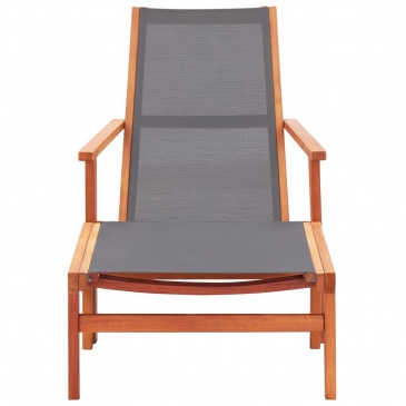 Krzesło ogrodowe z podnóżkiem, szare, eukaliptus i textilene