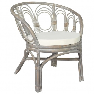 Krzesło stołowe z poduszką, szary naturalny rattan i len