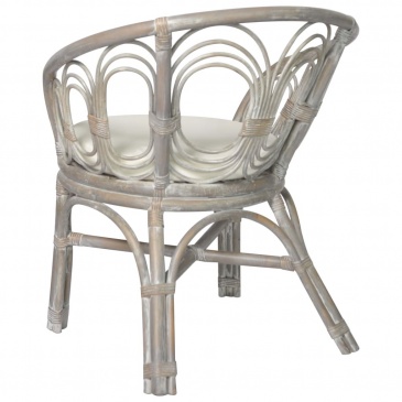 Krzesło stołowe z poduszką, szary naturalny rattan i len