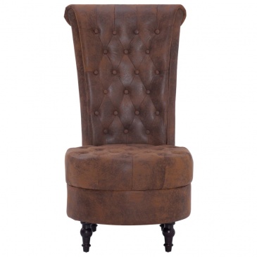Krzesło z wysokim oparciem brązowe sztuczna skóra zamszowa