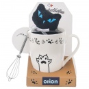 Kubek z uchem do kawy herbaty kakao ceramiczny dekor kot maskotka kotek zestaw 3 elementy