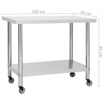 Kuchenny stół roboczy na kółkach, 100x30x85 cm, stal nierdzewna