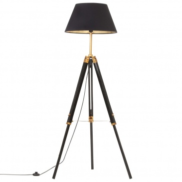 Lampa podłogowa na trójnogu, czarno-złota, drewno, 141 cm