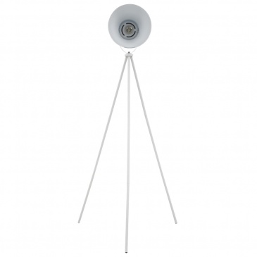 Lampa podłogowa na trójnogu, metalowa, biała, E27