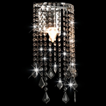 Lampa ścienna z kryształkami i koralikami, srebrna, E14