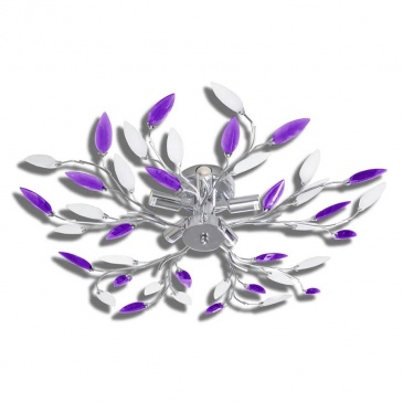 Lampa wisząca z akrylowymi kryształowymi liśćmi fiolet i biel