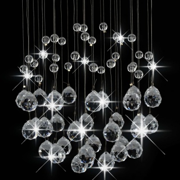 Lampa sufitowa z kryształkami i koralikami, srebrna, kula, 3xG9