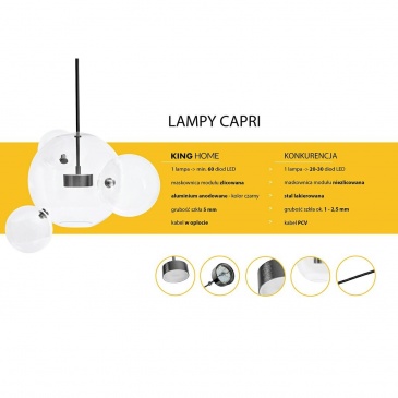 Lampa wisząca CAPRI 6 czarna - 60 LED, aluminium, szkło