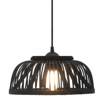 Lampa wisząca, czarna, bambusowa 40 W 30x12 cm, E27, półkolista