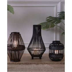 Lampion leyte drewno 58 cm czarny