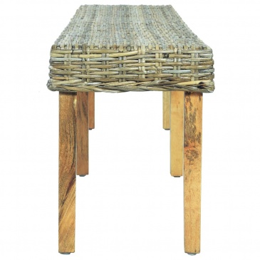 Ławka, 160 cm, naturalny rattan kubu i lite drewno mango