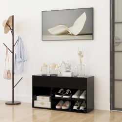 ławka z miejscem na buty, czarna, 80x30x45 cm, płyta wiórowa