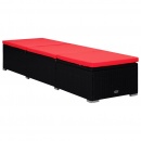 Leżak z poduszką i stolikiem, polirattan, czerwony