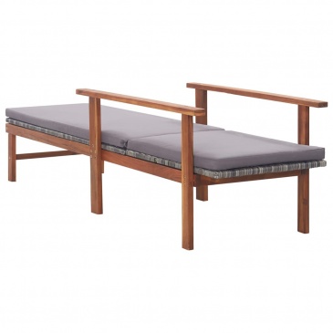 Leżak z poduszką, polirattan i lite drewno akacjowe, szary