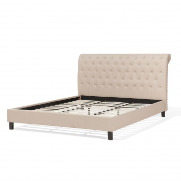 Łóżko beżowe - 180x200 cm - łóżko tapicerowane - stelaż - Ferrari